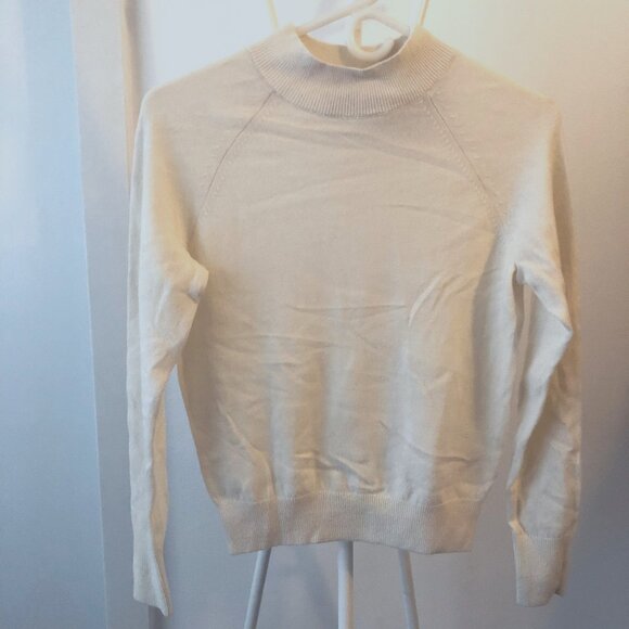 EVERLANE 100% CASHMERE RAGLAN MOCK NECK SWEATER IVORY SIZE XXS NWT